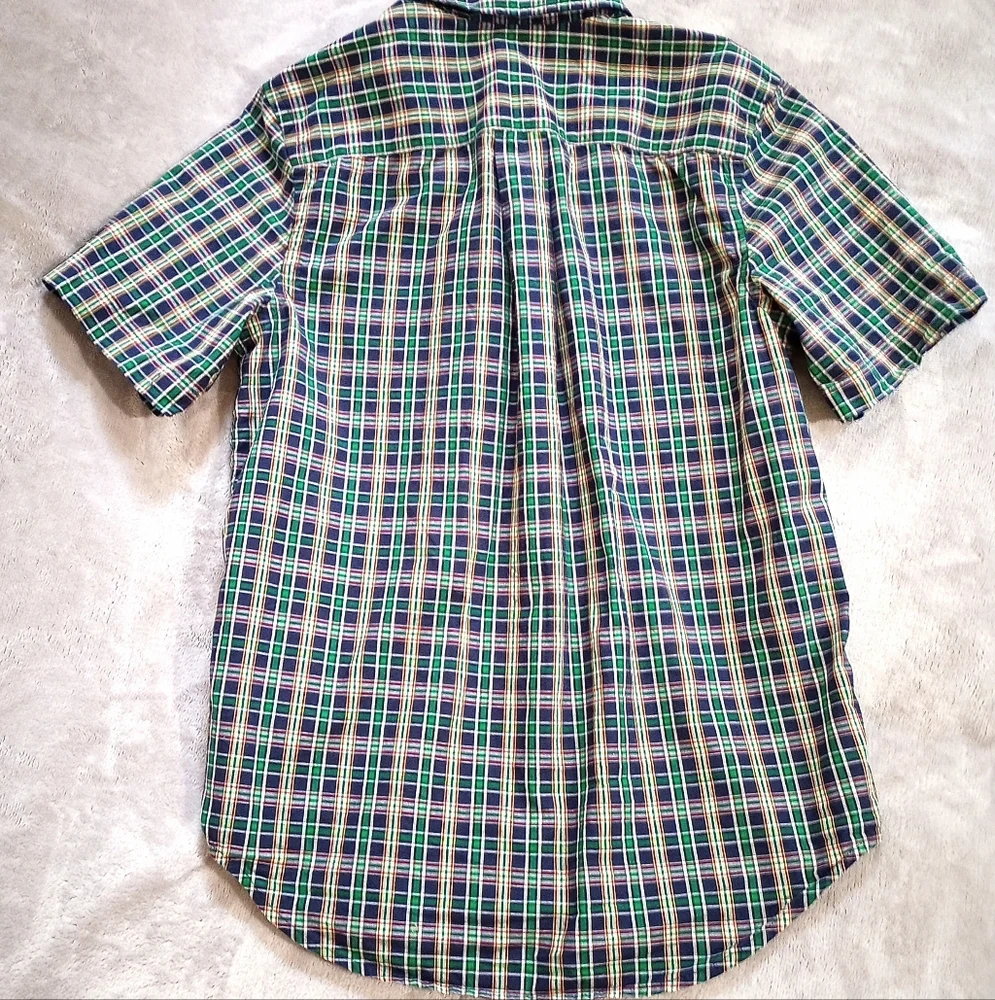 Boys Polo Ralph Lauren Cotton Green Blue Plaid Shirt L 14 16